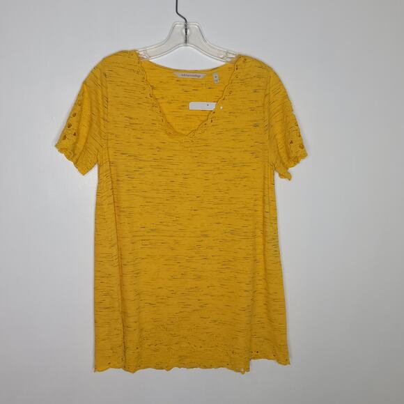 NEW Soft Surroundings Coral Triangle Tee Artisan Gold Embroidered Women XS - Picture 10 of 12